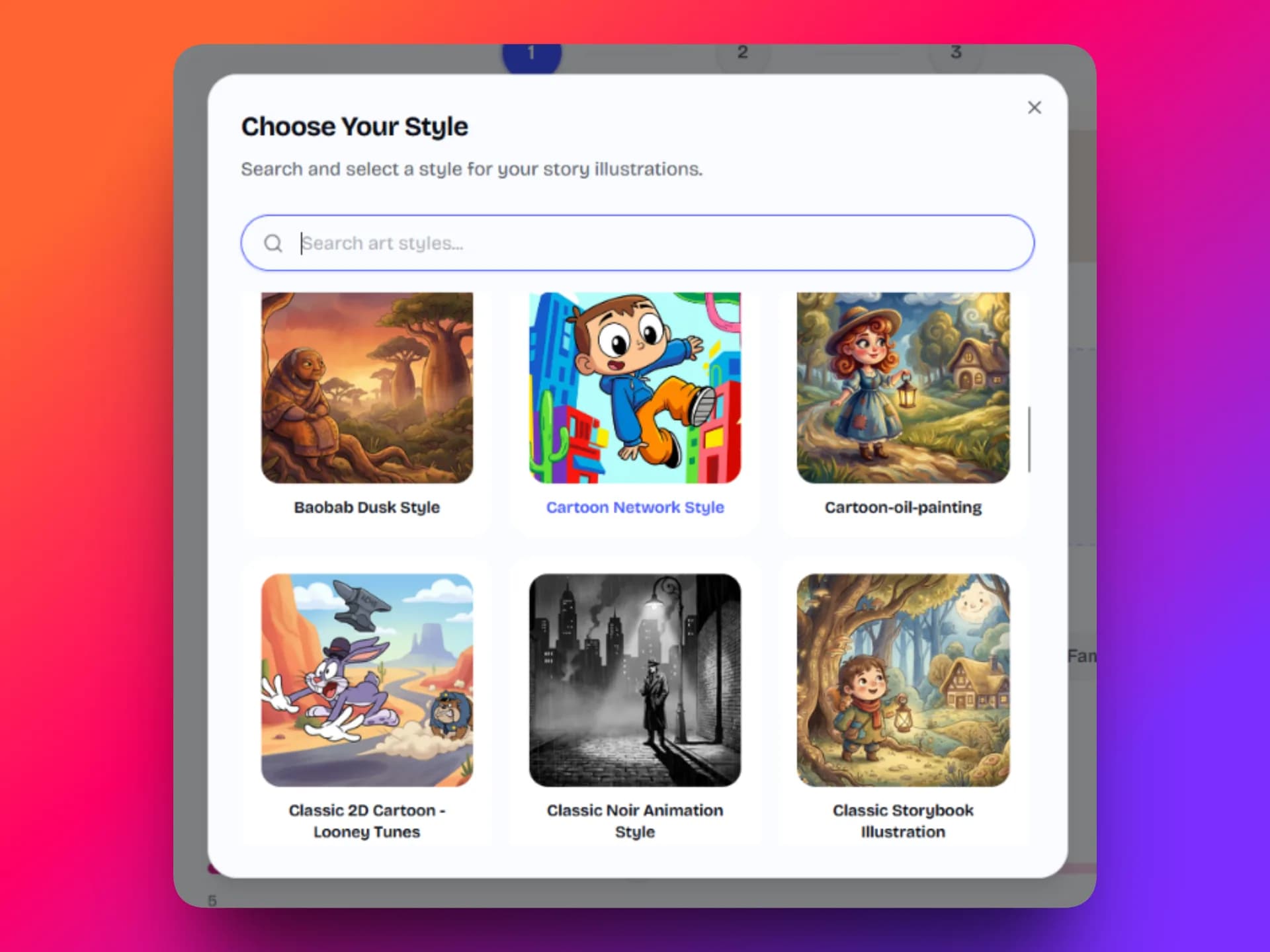 Preview of available art styles